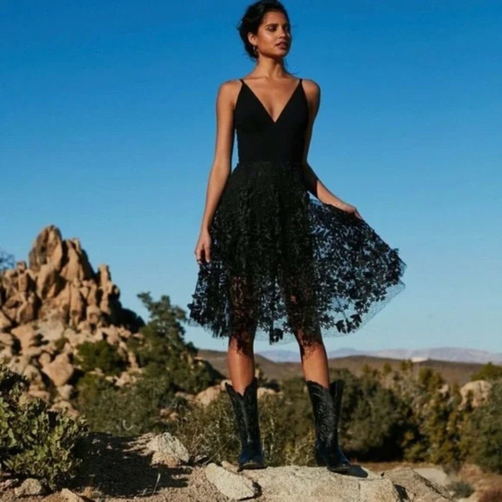 NEW Dress The Population Darleen Floral Midi Dress Black Size M #3071
